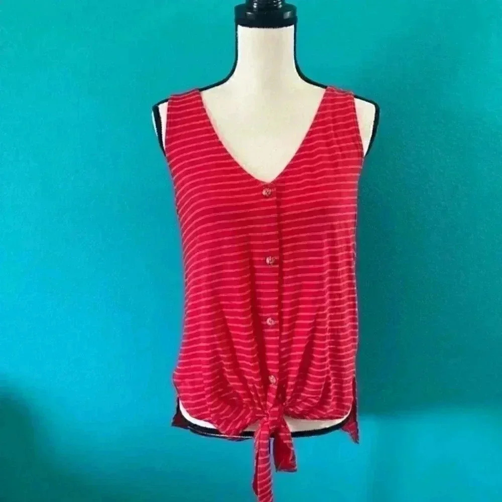 Anthropologie T.la Effervescent Red Front Tie Striped Tank Top in size xs